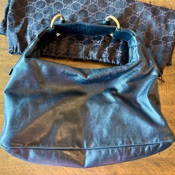 Vintage GUCCI Black Leather Medium Horsebit Hobo Shoulder Bag - Picture 4 of 8